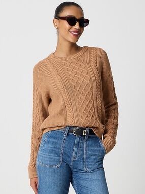 J.Crew Cable Knit Sweater Cotton Pullover Camel Brown Women’s M